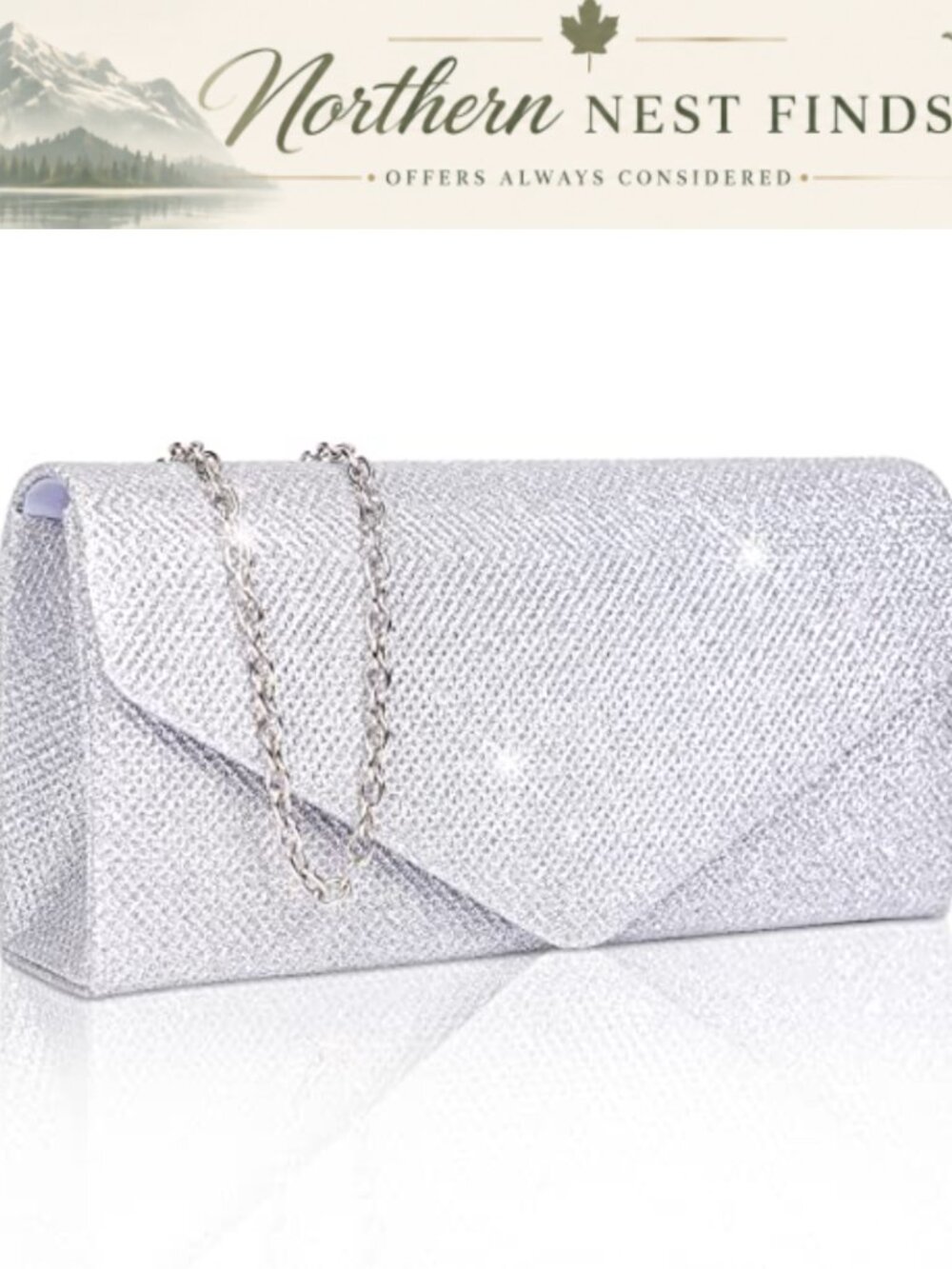Glitter Pleated Clutch Purse with Chain Formal Evening Bag